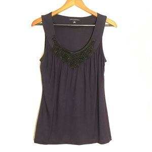 Banana Republic Floral Bead Detail Neckline Shirred Sleeveless Top